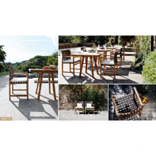 FLORES COLLECTION - Best Selling Poly Rattan PE Holz Esszimmer mit Tisch und 2 Stühlen für Outdoor Gartenmöbel
